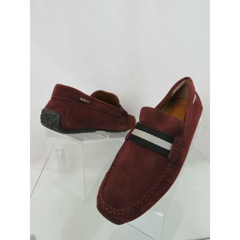 BALLY PEARCE BURGUNDY SUEDE WEB LETTERIG LOGO DRIVING LOAFERS US 8.5 D 41.5